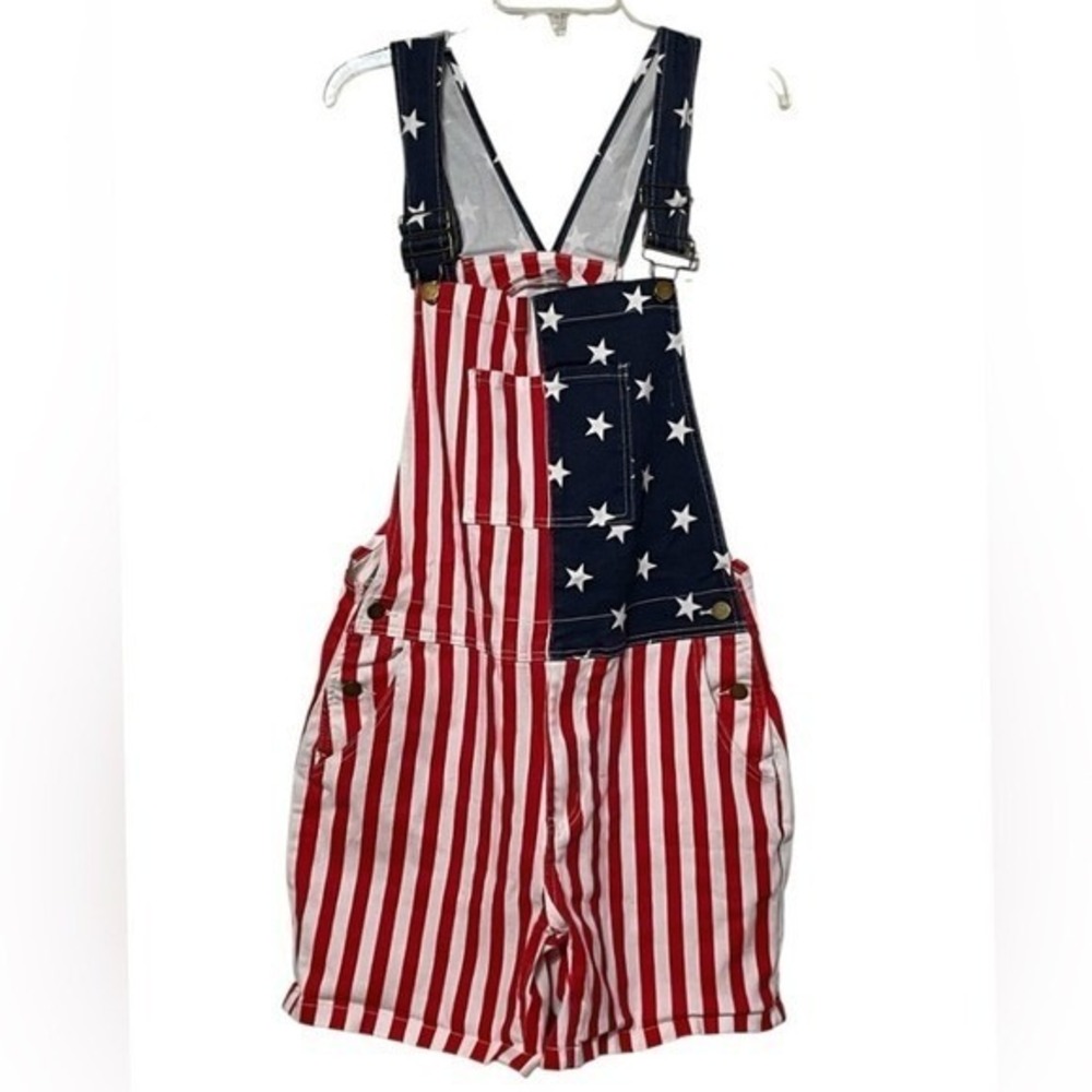 Overalls American Flag Shortalls Stars and Stripes Patriotic Red White Blue S